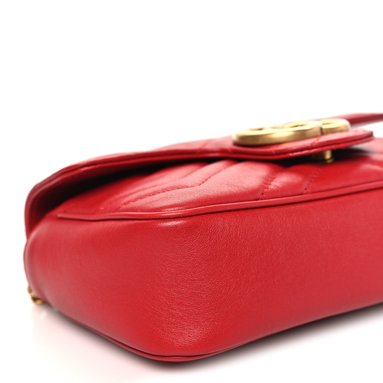 Gucci Calfskin Matelasse Super Mini GG Marmont Shoulder Bag Hibiscus Red