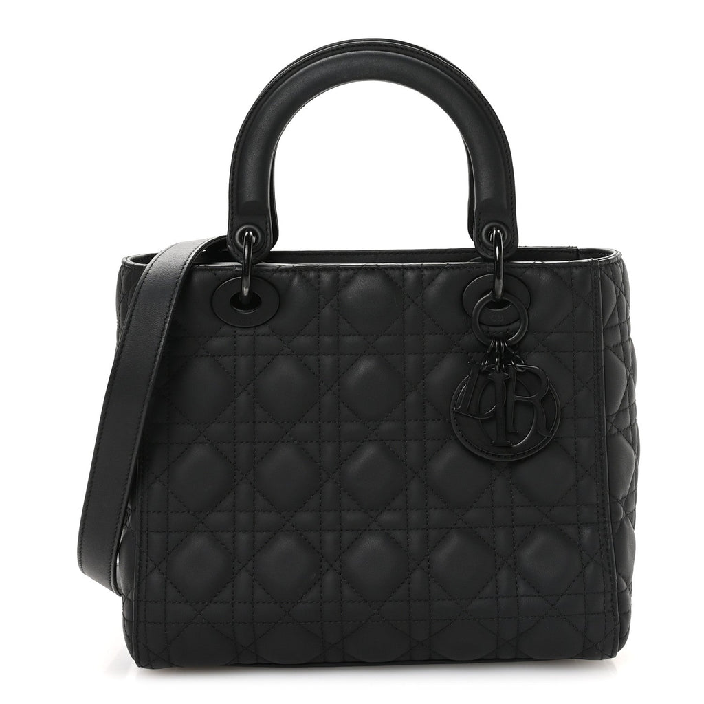 Christian Dior Ultra Matte Calfskin Cannage Medium Lady Dior Black