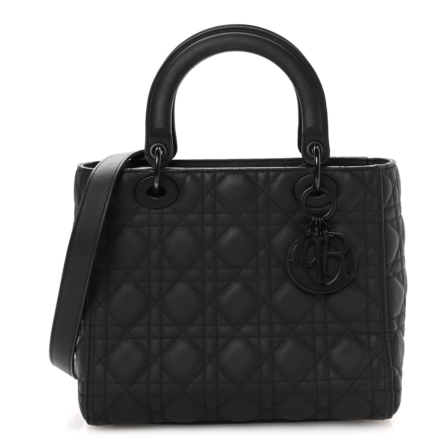 Christian Dior Ultra Matte Calfskin Cannage Medium Lady Dior Black