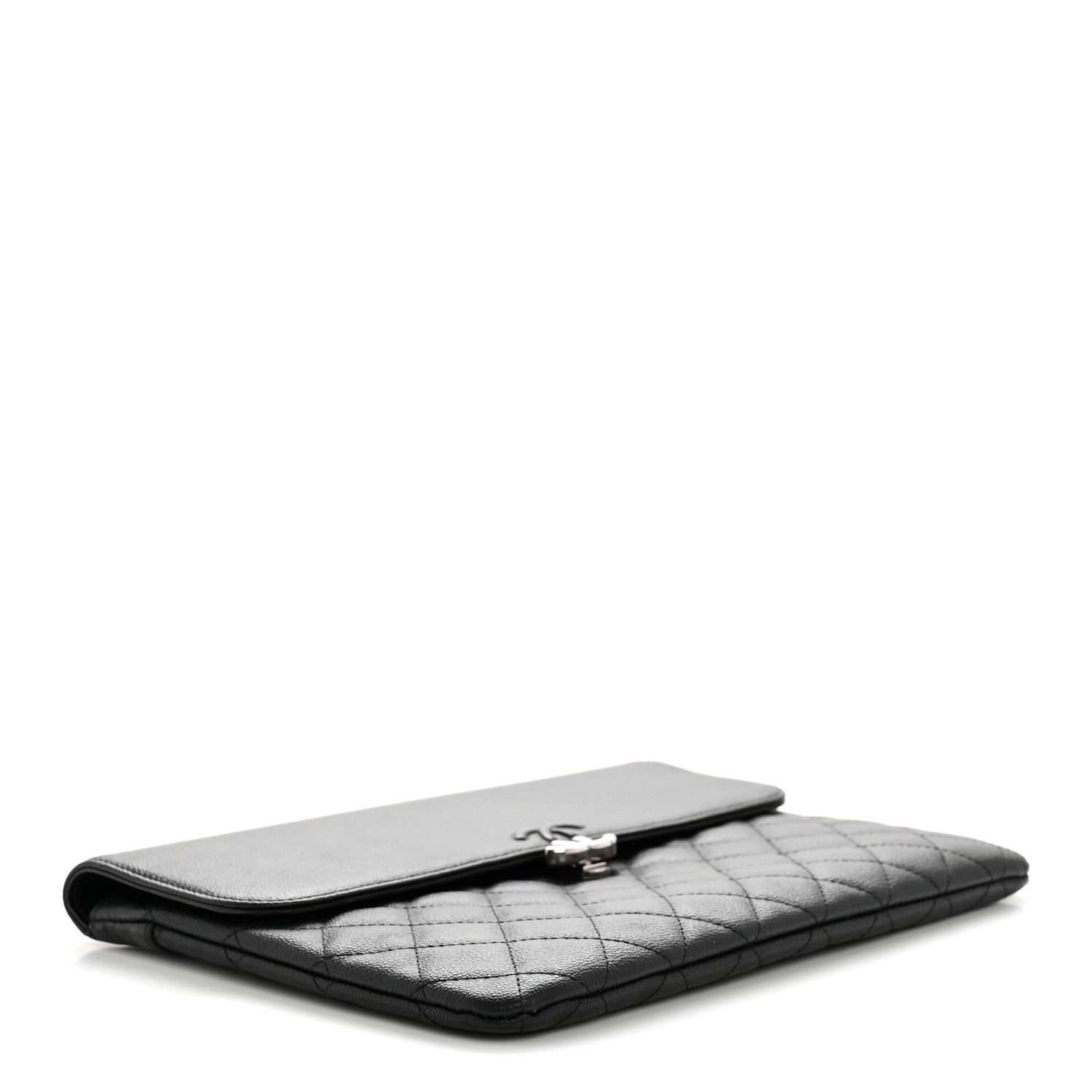 Grained Calfskin Quilted CC Box Pouch Black