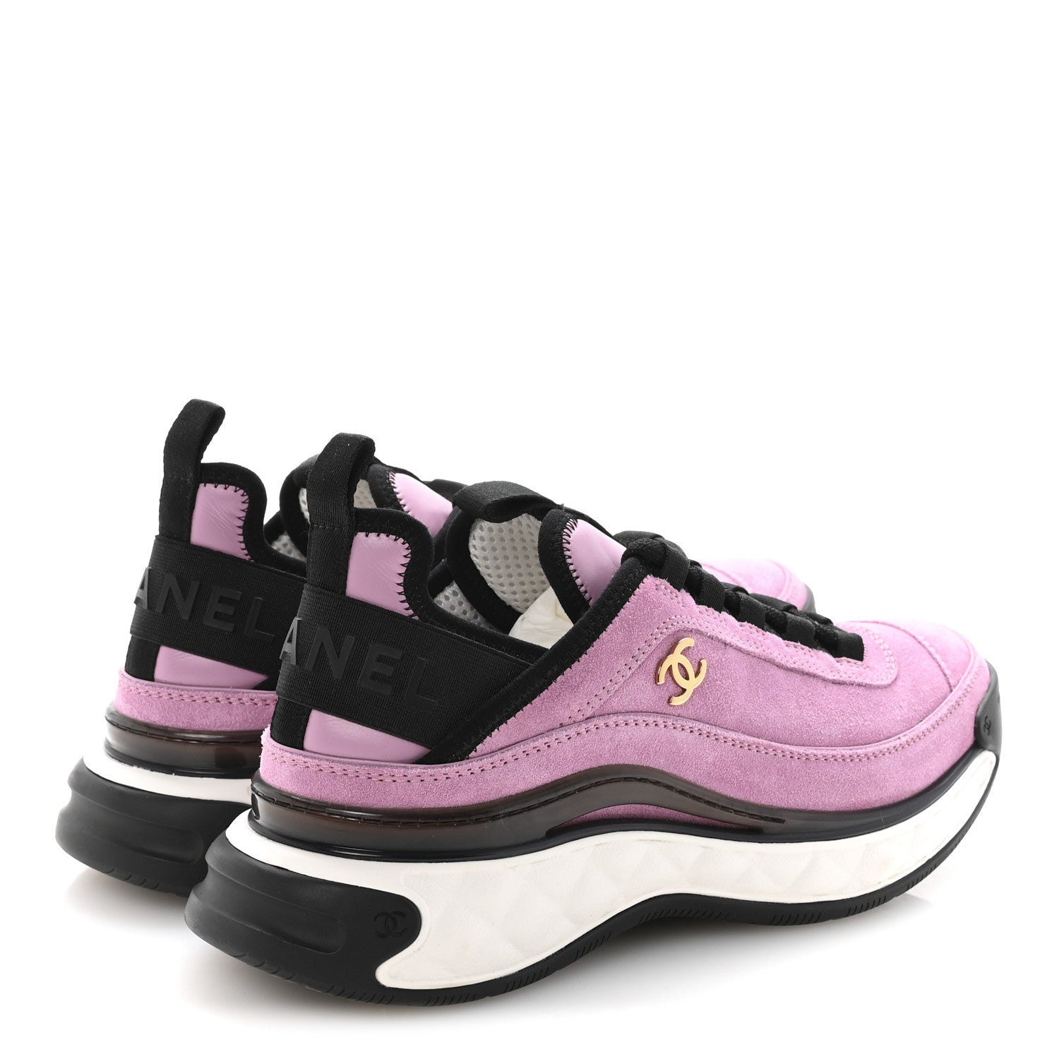 Chanel Suede Calfskin Nylon Grosgrain CC Sneakers 36.5 Dark Pink