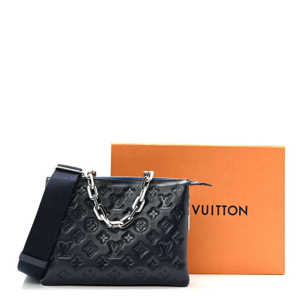 Louis Vuitton Lambskin Embossed Monogram Coussin PM Navy