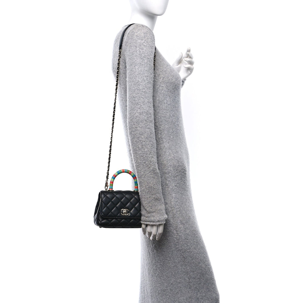 Chanel Goatskin Quilted Rainbow Extra Mini Coco Handle Flap Black