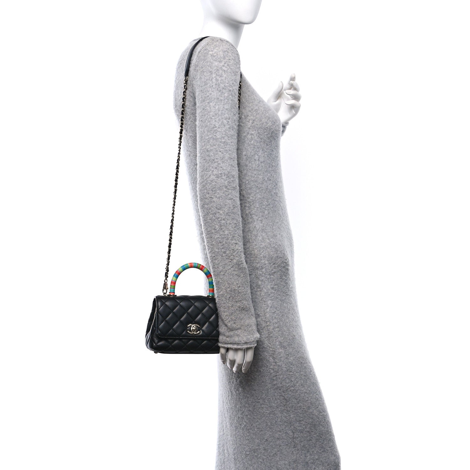 Chanel Goatskin Quilted Rainbow Extra Mini Coco Handle Flap Black