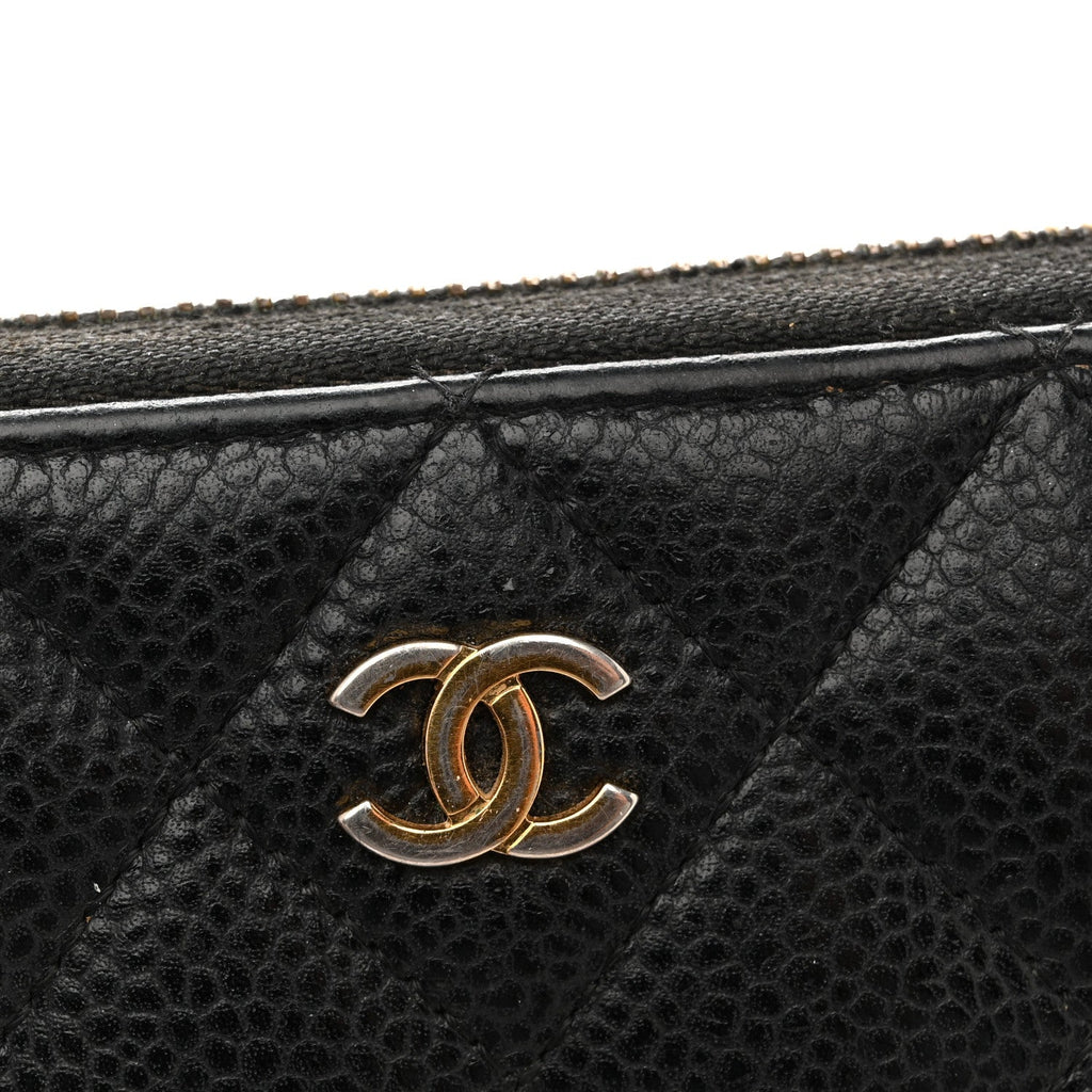 Caviar Quilted Large Gusset Zip Around Wallet Black