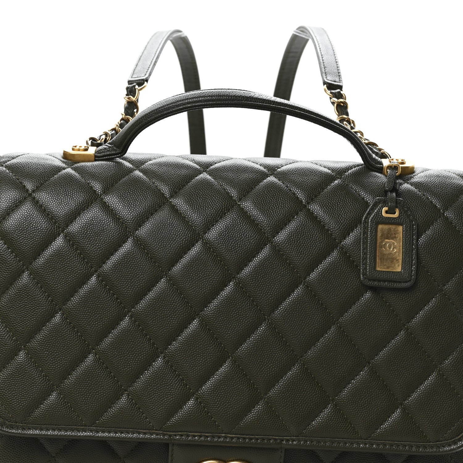 Chanel Caviar Quilted School Memory Backpack Dark Green