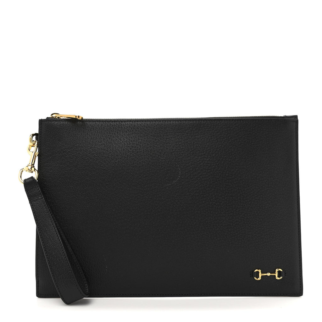 Gucci Calfskin Horsebit 1955 Wristlet Pouch Black