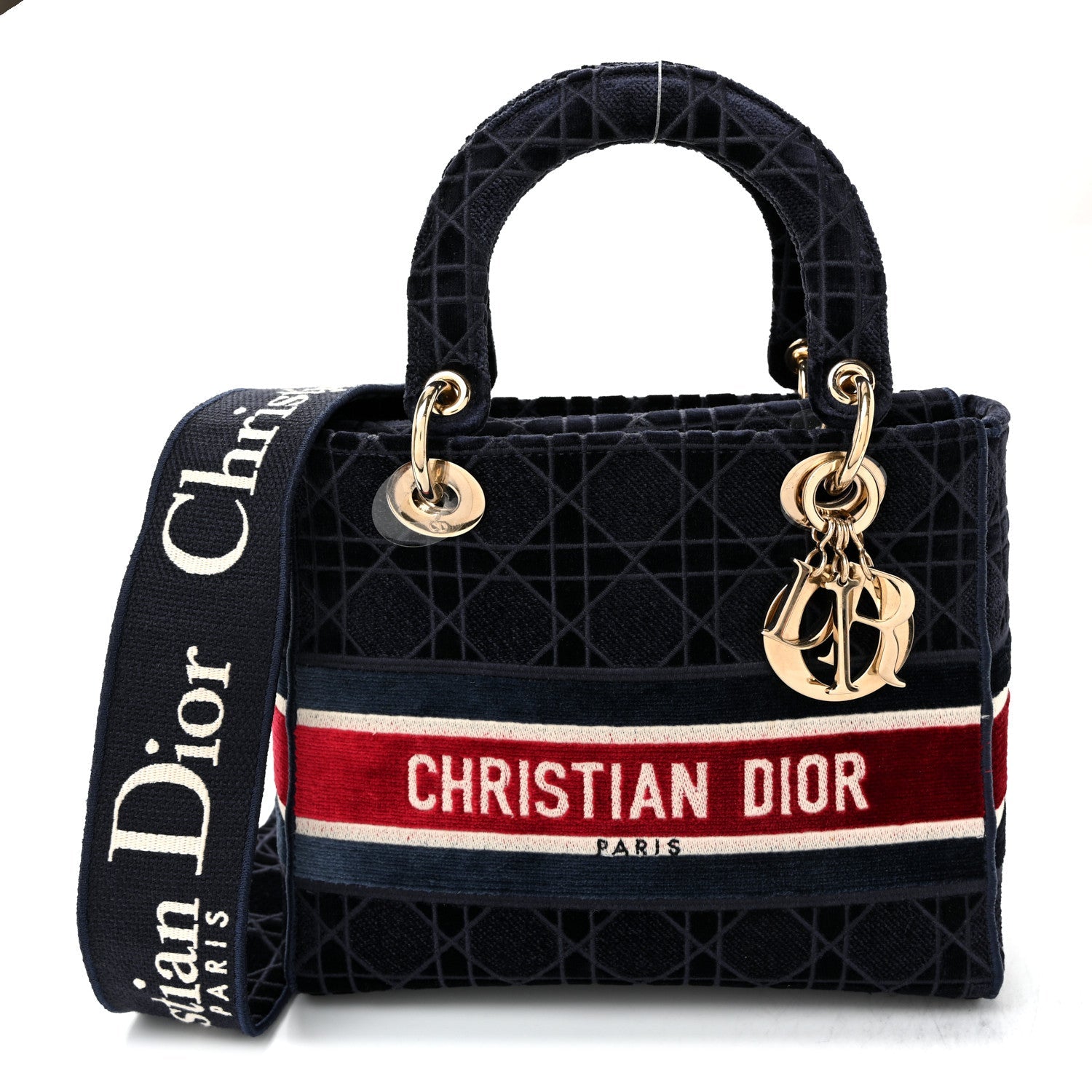 Christian Dior Velvet Cannage Medium Lady D-Lite Blue Red White