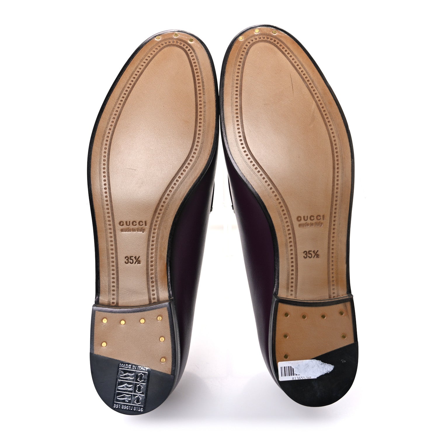 Gucci Real Betis Glamour Calfskin Womens Jordaan Horsebit Loafers 35.5 Shiny Vineyard