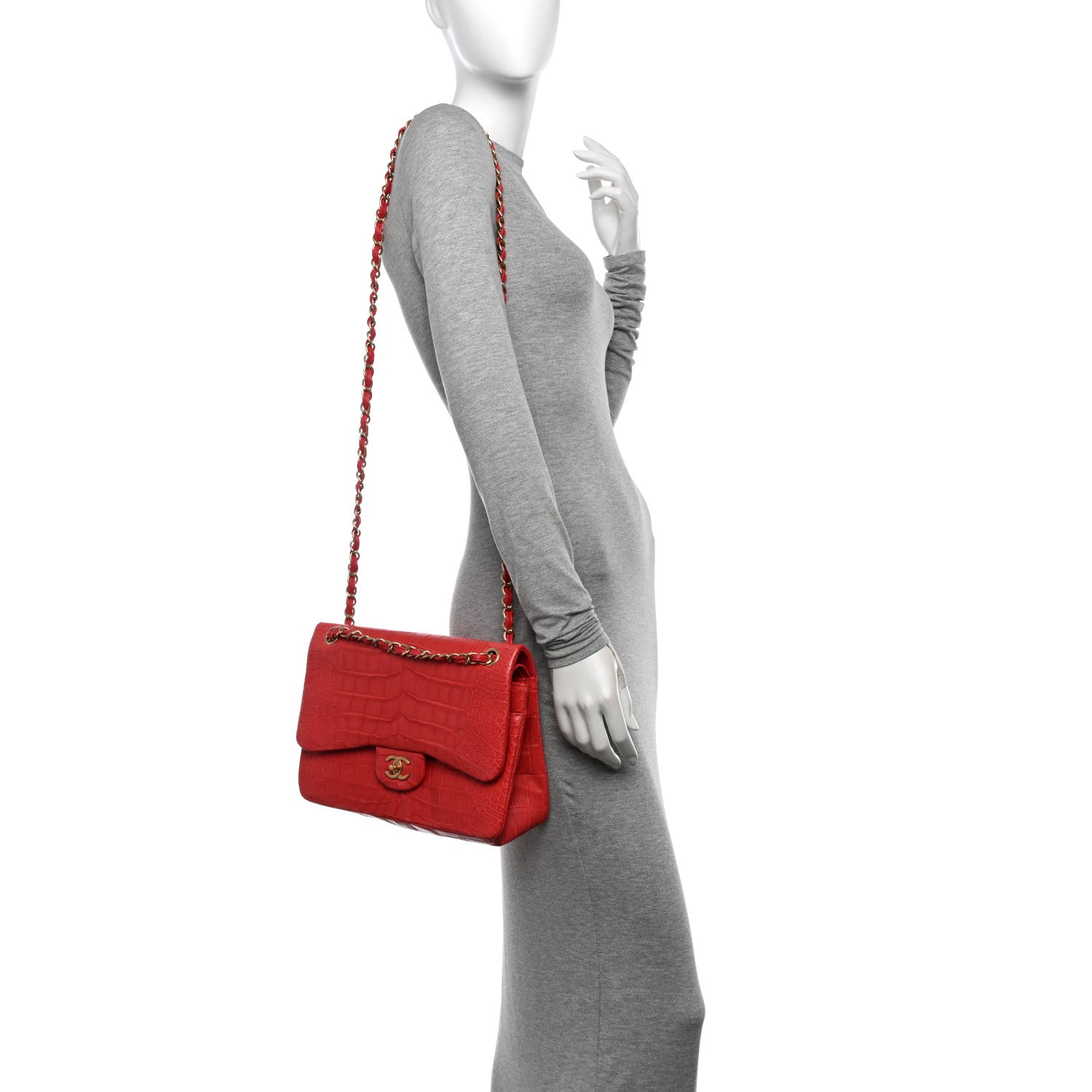 Chanel Alligator Jumbo Double Flap Red