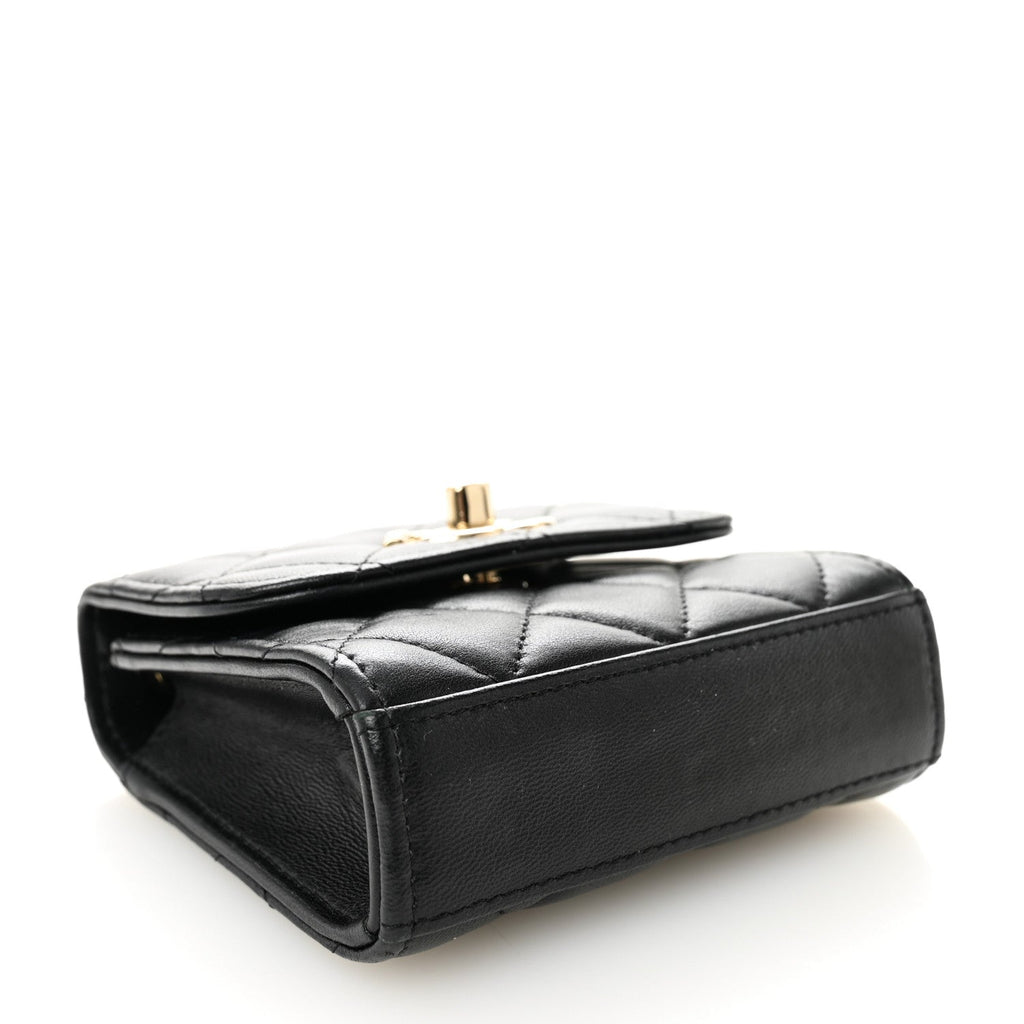 Chanel Lambskin Quilted Trendy CC Card Holder On Chain Black