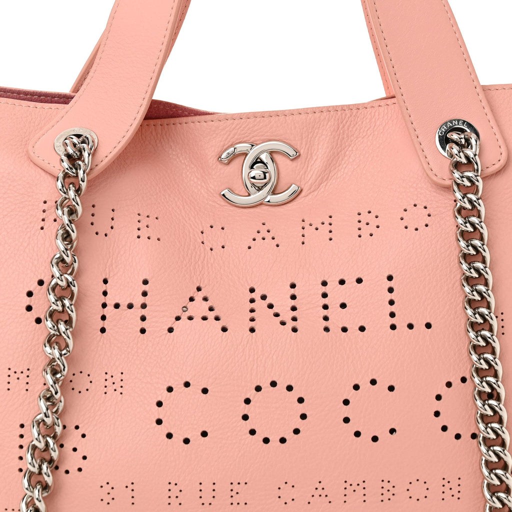 Chanel Calfskin Tweed Small Logo Eyelets Shopping Tote Pink