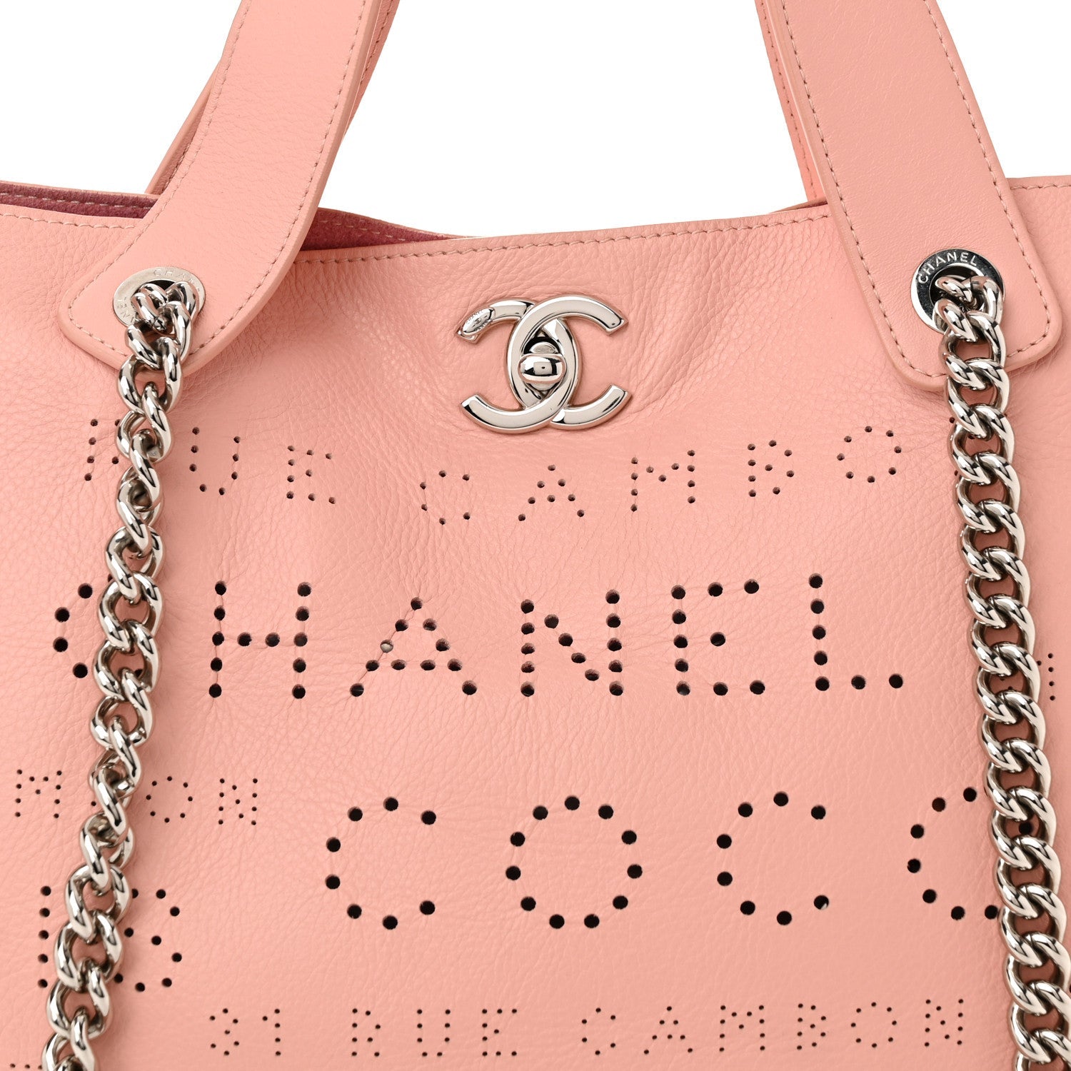 Chanel Calfskin Tweed Small Logo Eyelets Shopping Tote Pink