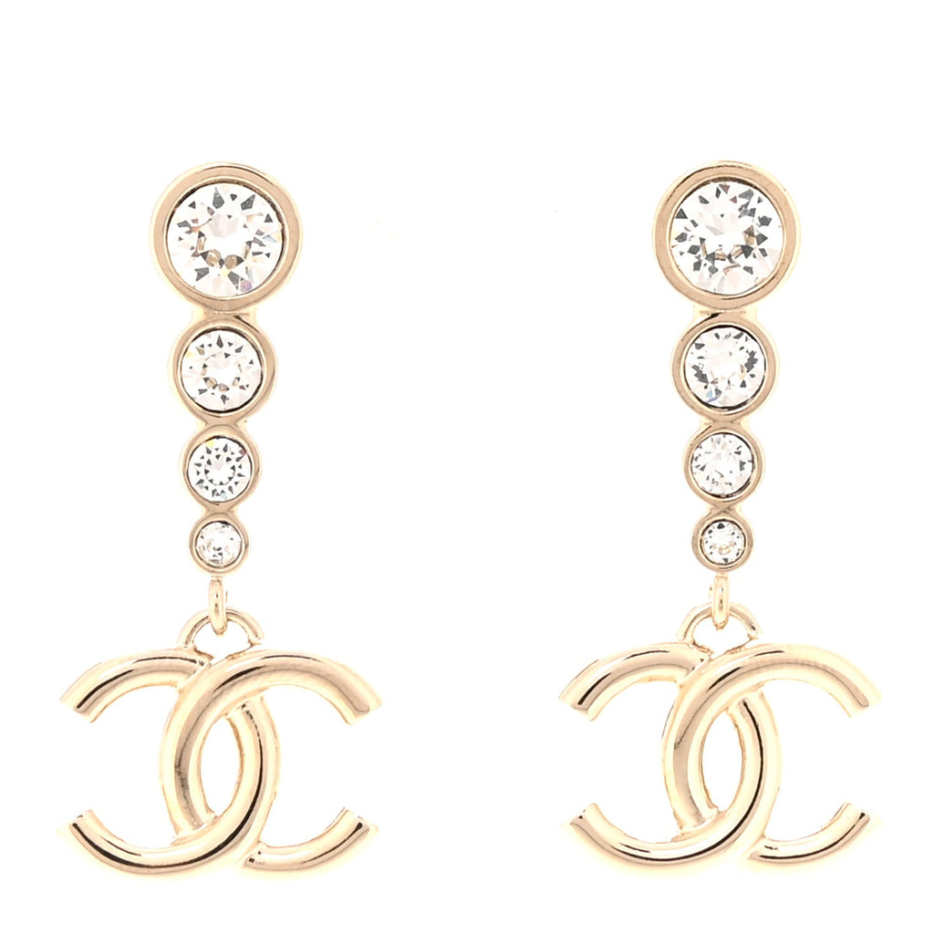 Crystal CC Drop Earrings Gold