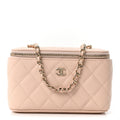 Chanel Caviar Quilted Small Vanity Case With Chain Light Beige
