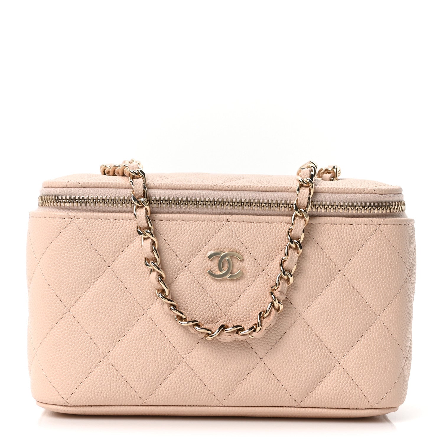 Chanel Caviar Quilted Small Vanity Case With Chain Light Beige