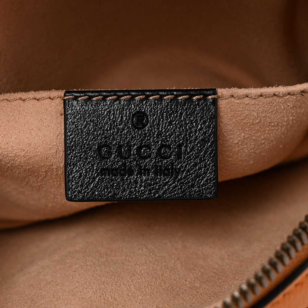Gucci Vintage Effect Calfskin Matelasse Diagonal Torchon GG Marmont Belt Bag 95 38 Cognac