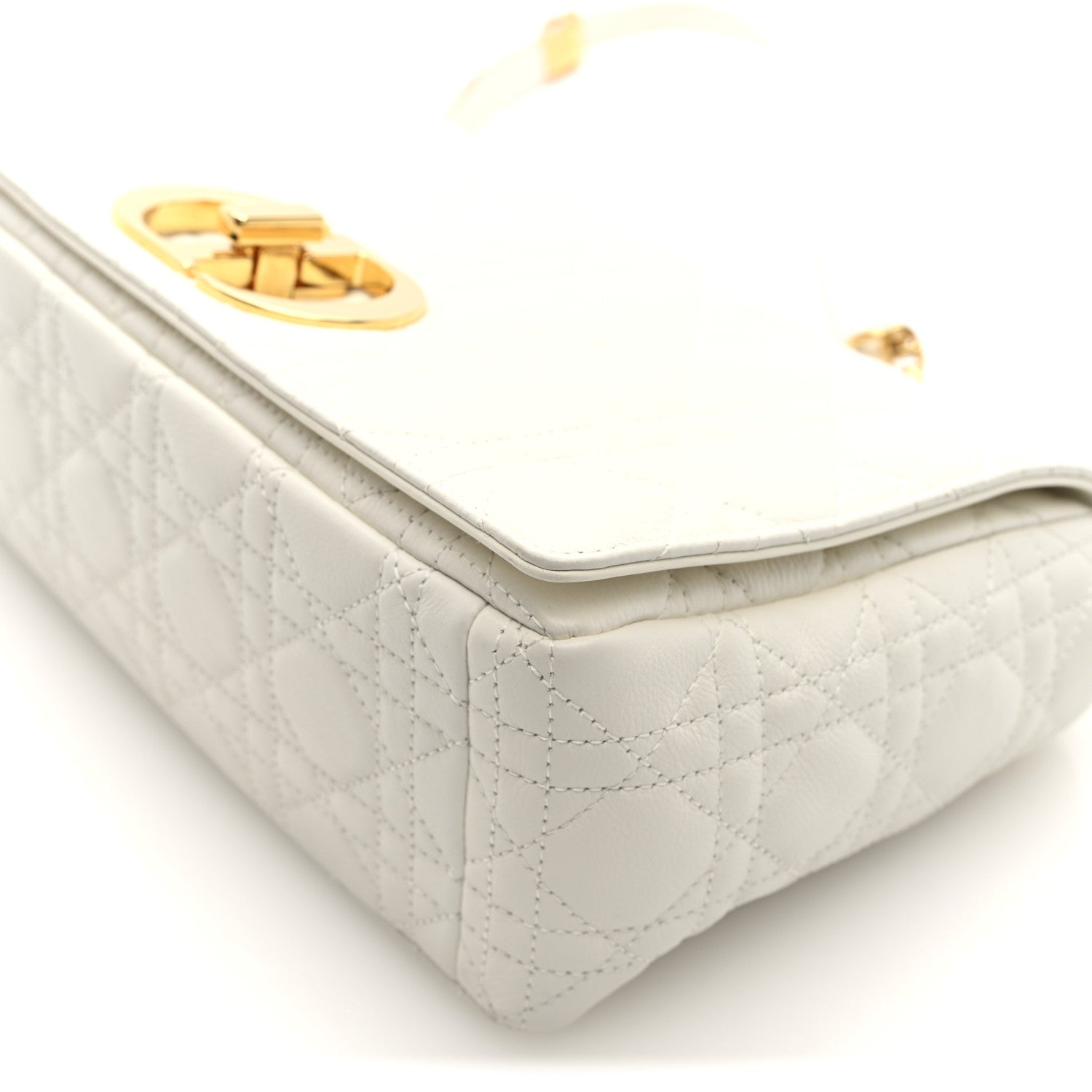 Christian Dior Grained Calfskin Cannage Large Caro Bag Ivory