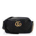 Gucci Calfskin Matelasse Small GG Marmont Chain Shoulder Bag Black
