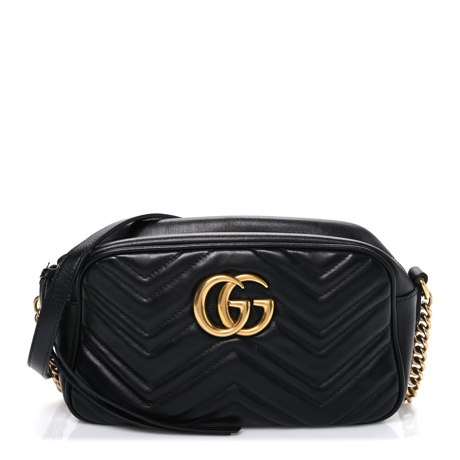 Gucci Calfskin Matelasse Small GG Marmont Chain Shoulder Bag Black