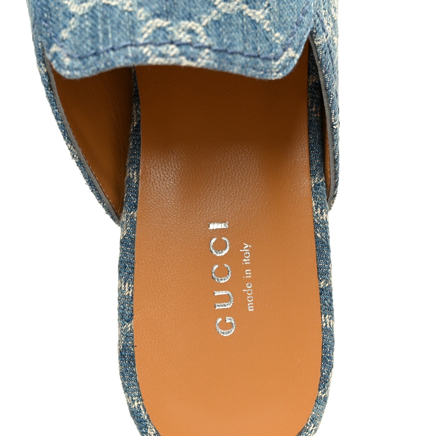 Gucci New Denim GG Malaga Kid Womens Princetown Slippers 37.5 Light Blue Royale
