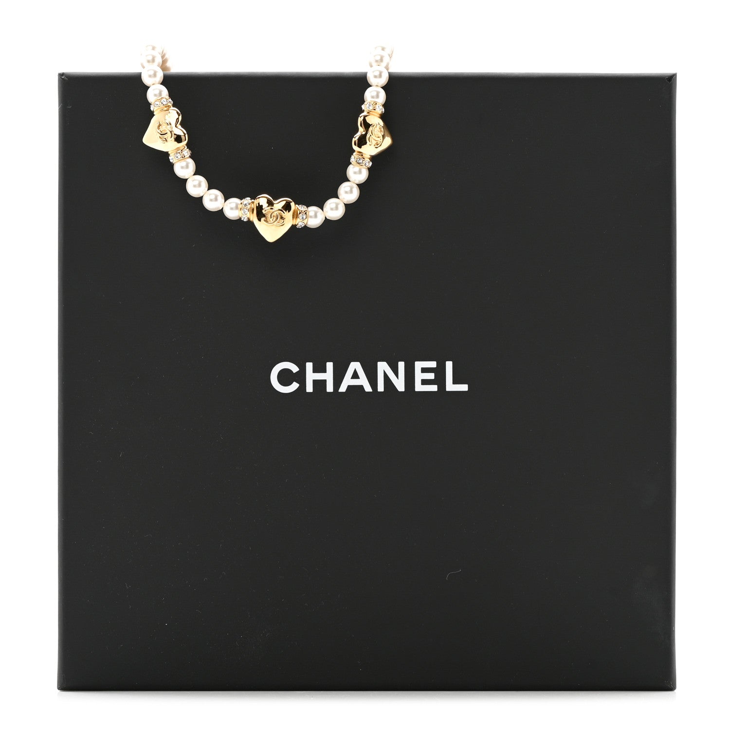 Crystal Pearl CC Heart Choker Necklace Gold