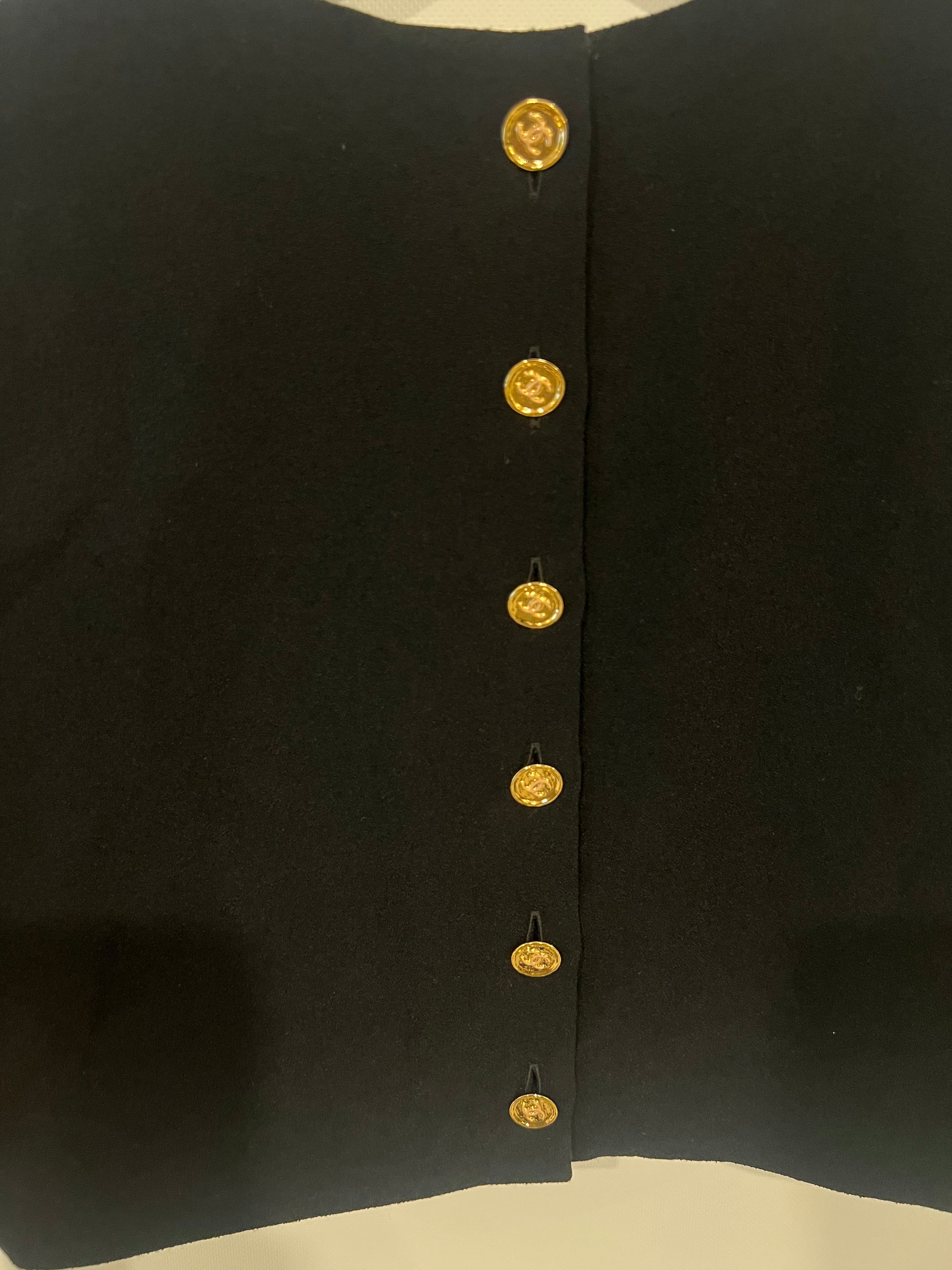Chanel Métiers d'Art 2023 Black Cropped Top with Multi-Colour Sequin Patch Detail and Back Gold CC Logo Buttons Size FR 34 (UK 6)