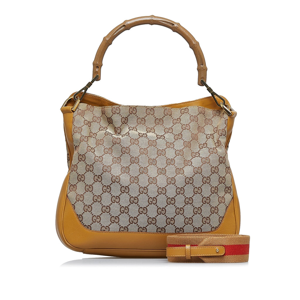 GUCCI GG Canvas Bamboo Web Satchel