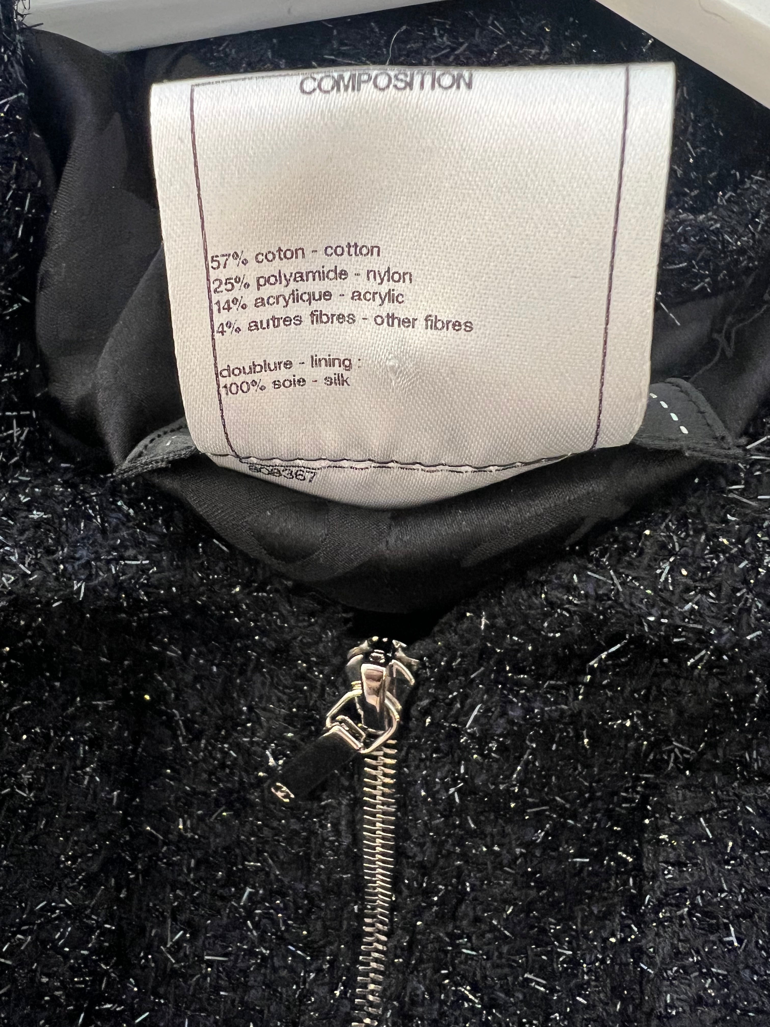 Chanel Black Shimmery Mini Dress with Silver Zip and Globe CC Buttons Detail Size FR 36 (UK 8)