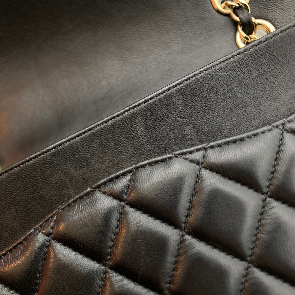Chanel 2014 Black Lambskin Single Flap Shoulder Bag