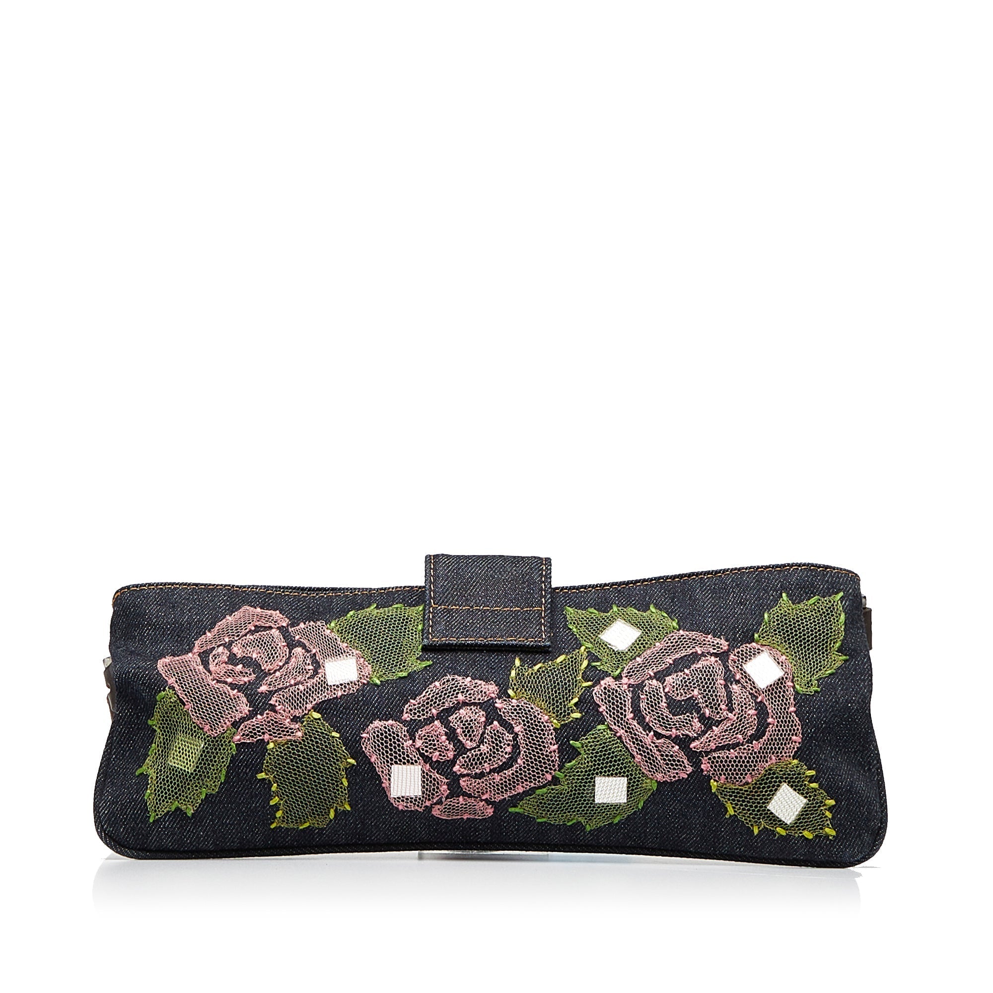 FENDI Embroidered Denim Baguette
