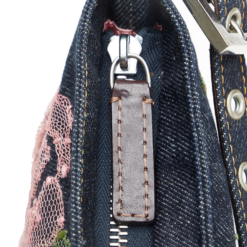 FENDI Embroidered Denim Baguette