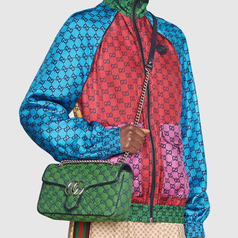 (WMNS) GUCCI Leather GG Marmont Multicolor Logo Single-Shoulder Bag Small Green/Blue 443497-2UZCN-3368