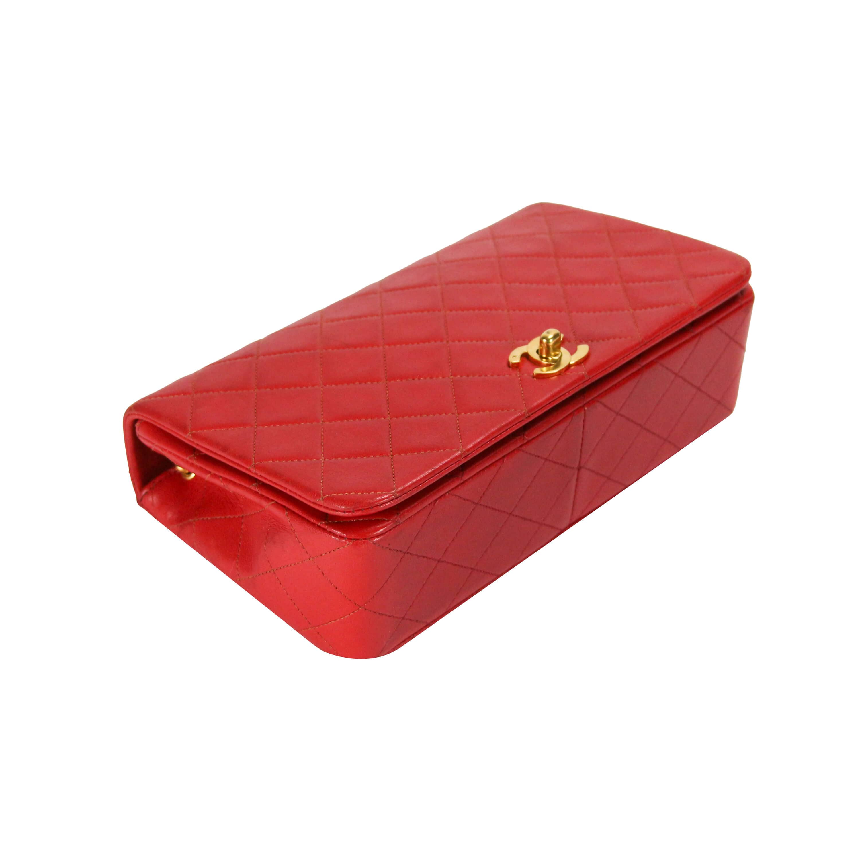 Chanel Full Flap Bag Small Red Lambskin Gold