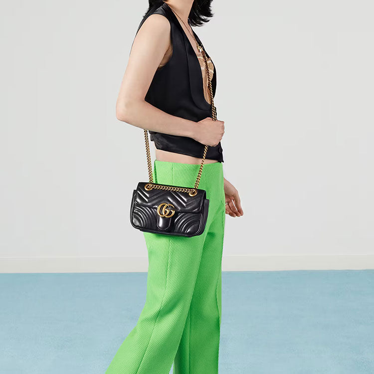 (WMNS) GUCCI GG Marmont Leather Single-Shoulder Chain Bag Mini Black 446744-DTDIT-1000