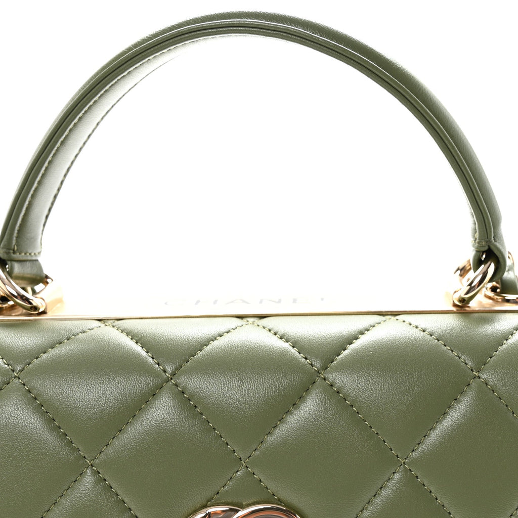 Chanel Lambskin Quilted Small Trendy CC Flap Dual Handle Bag Green