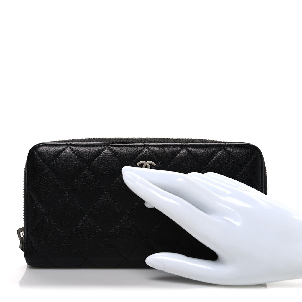 Caviar Quilted Large Gusset Zip Around Wallet Black