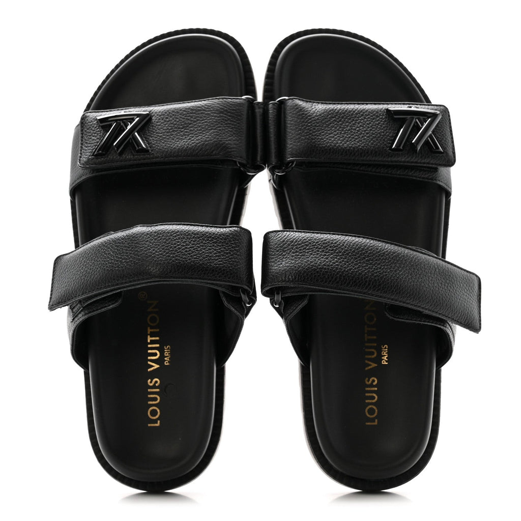 Louis Vuitton Grained Calfskin Sunset Comfort Flat Sandals 38 Black