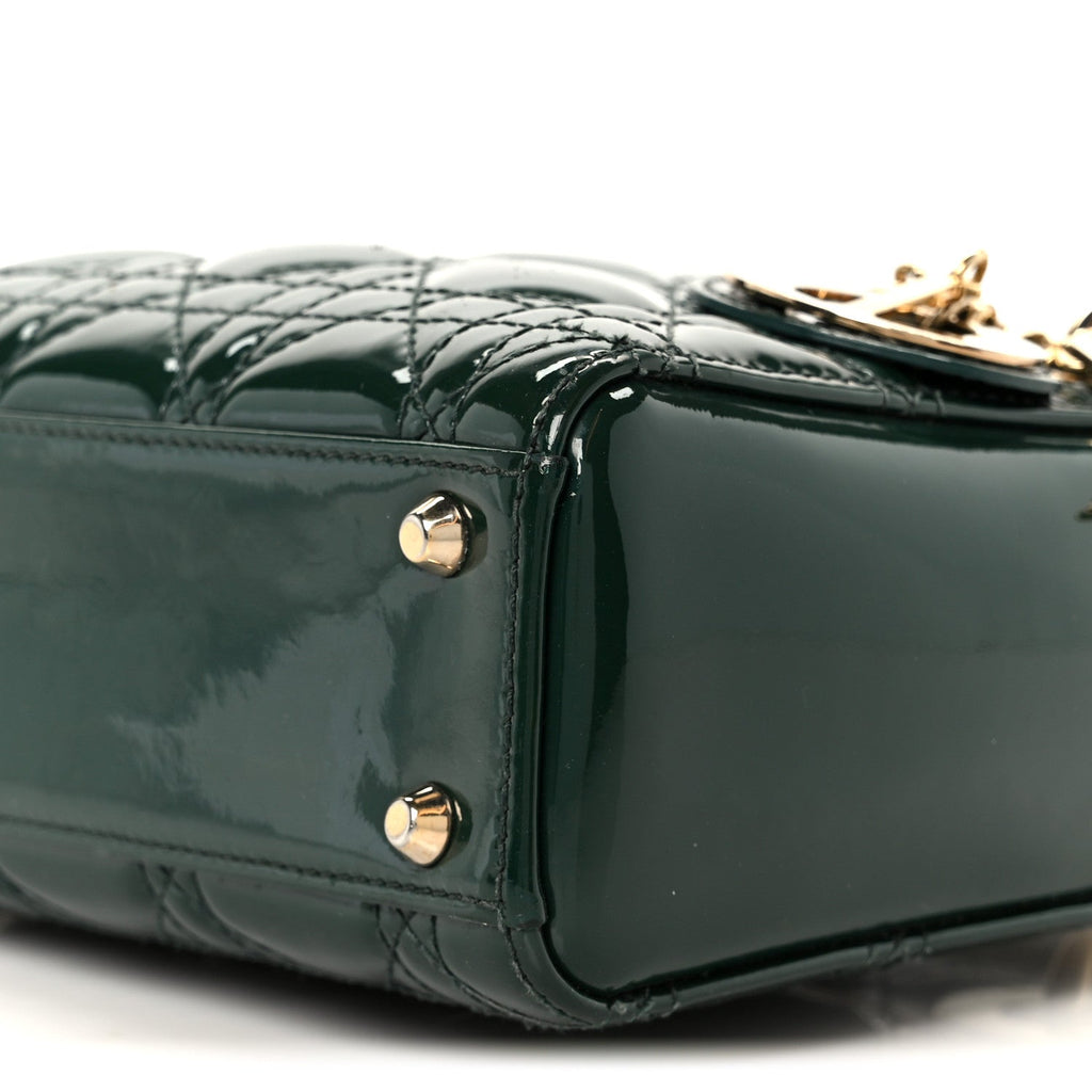 Christian Dior Patent Cannage Mini Lady Dior Pine Green