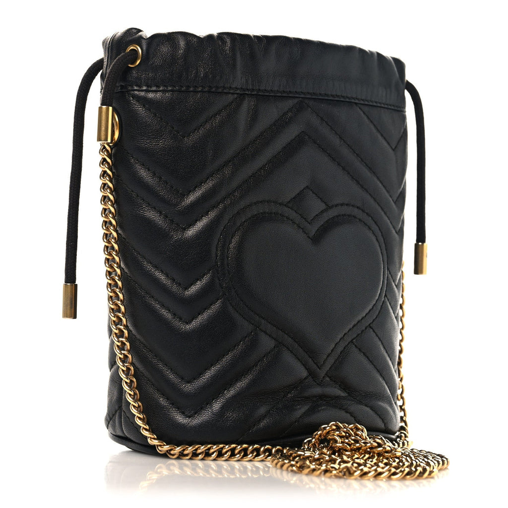 Gucci Calfskin Matelasse Mini GG Marmont 2.0 Bucket Bag Black