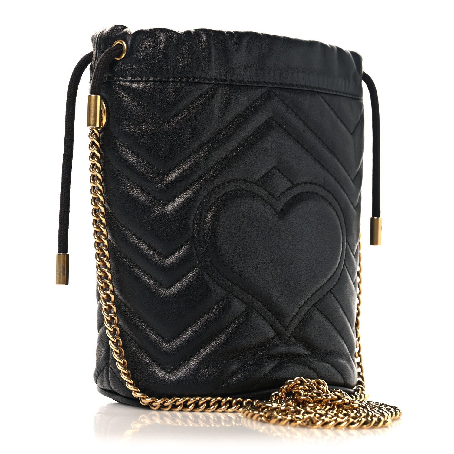 Gucci Calfskin Matelasse Mini GG Marmont 2.0 Bucket Bag Black