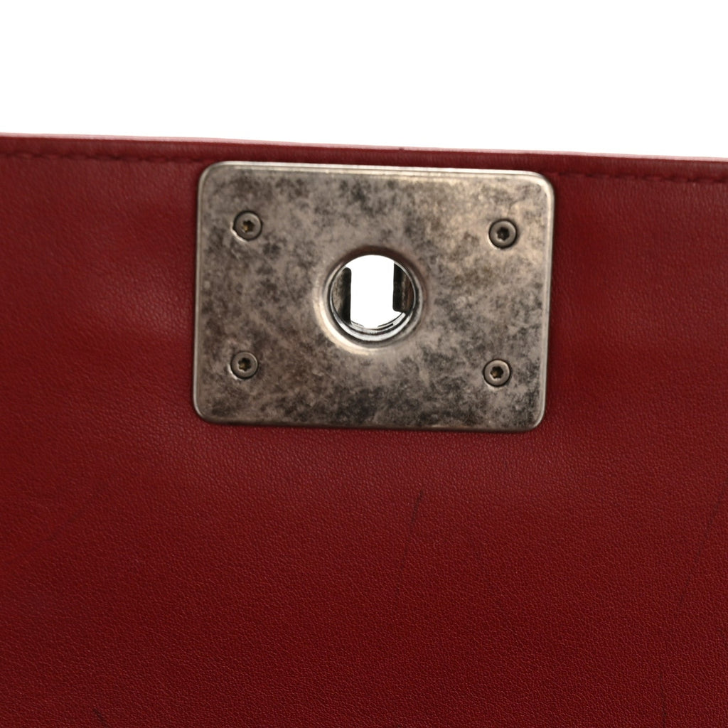 Chanel Lambskin Chevron Quilted Medium Boy Flap Red