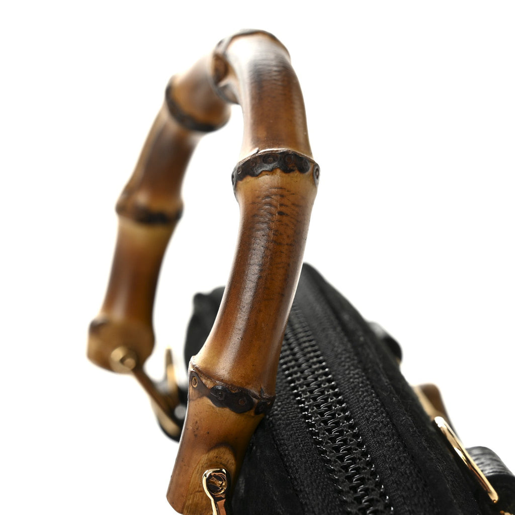 Gucci Suede Mini Bamboo Handle Bag Black