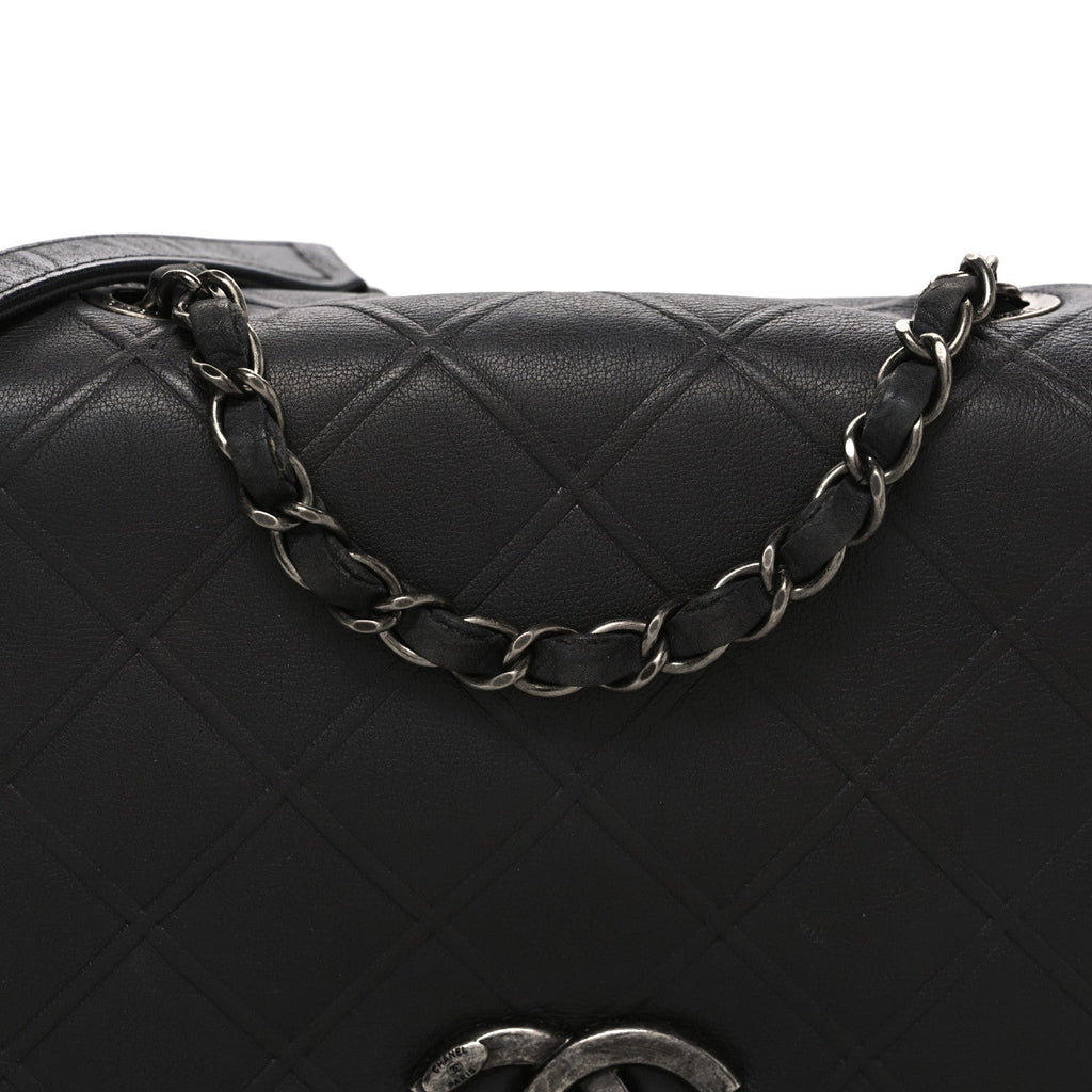 Chanel Calfskin Diamond Embossed Medium New Chic Flap Dark Grey