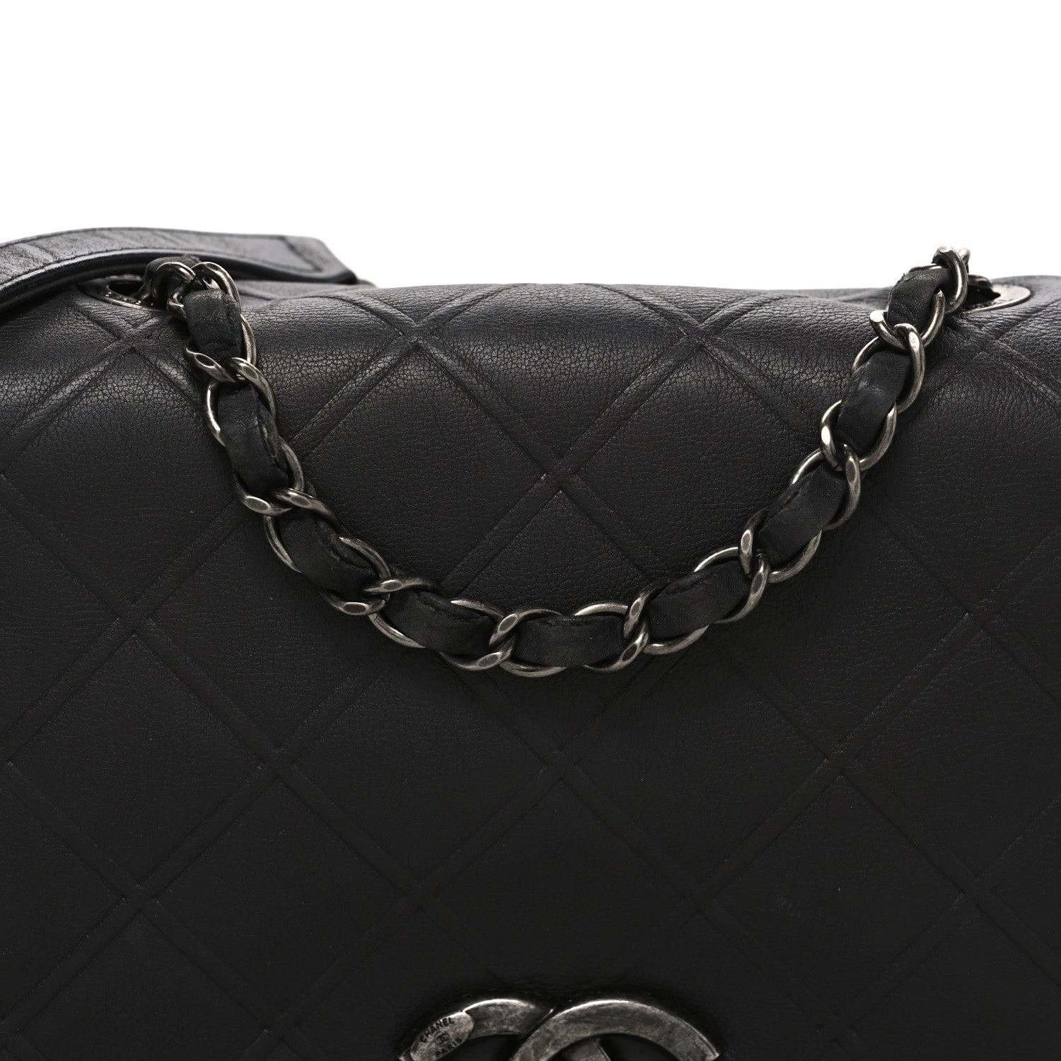 Chanel Calfskin Diamond Embossed Medium New Chic Flap Dark Grey