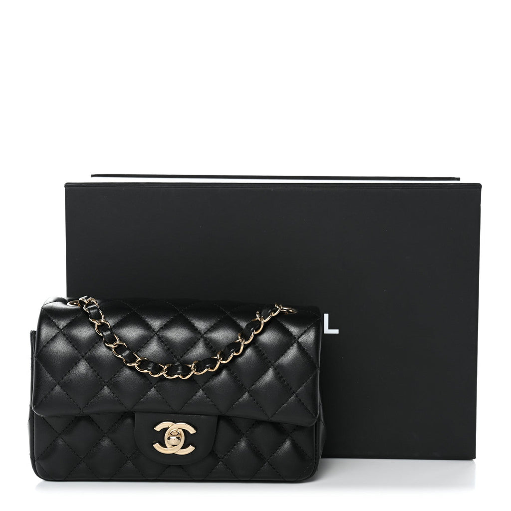 Chanel Lambskin Quilted Mini Rectangular Flap Black