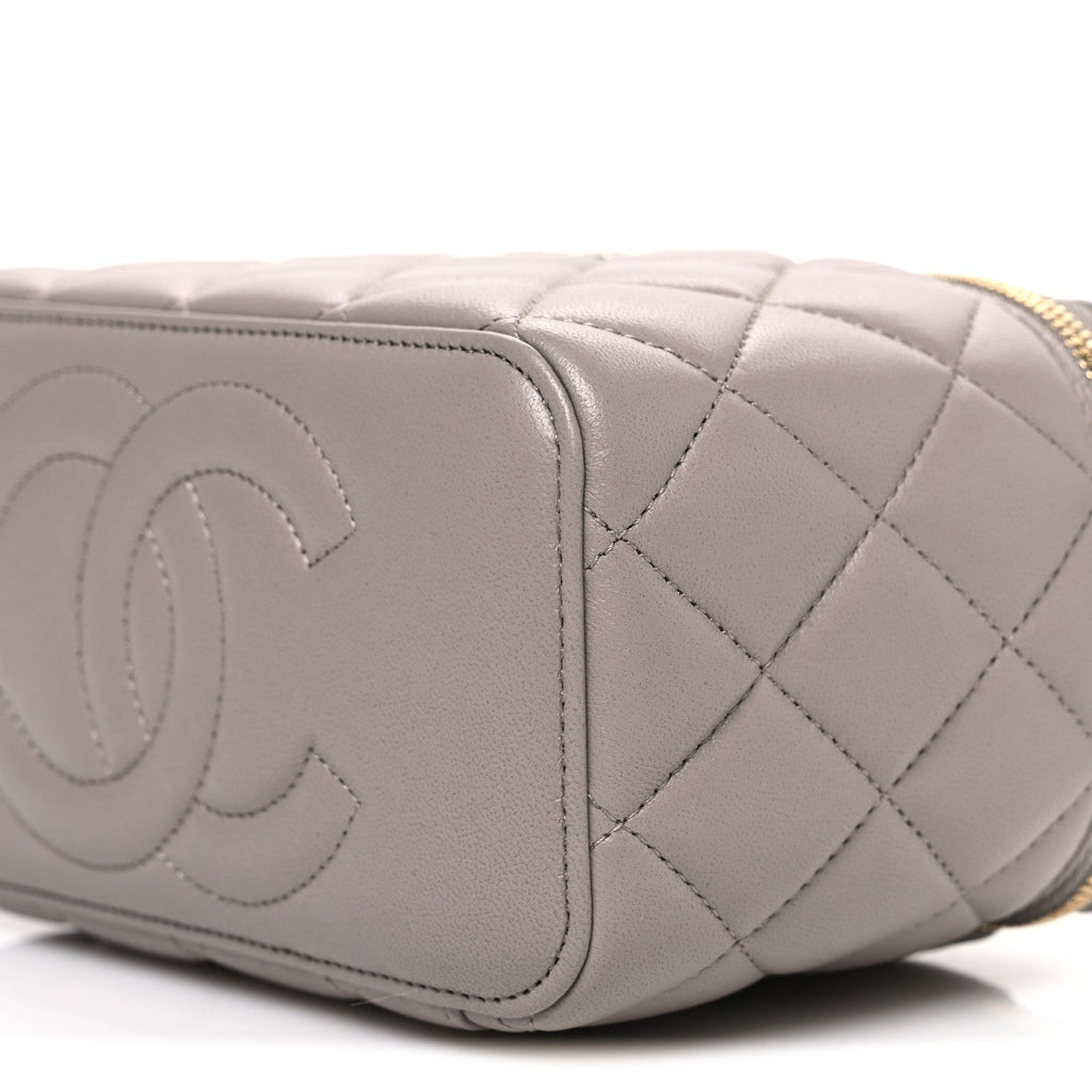 Chanel Lambskin Quilted Small Top Handle Vanity Case With Chain Dark Grey