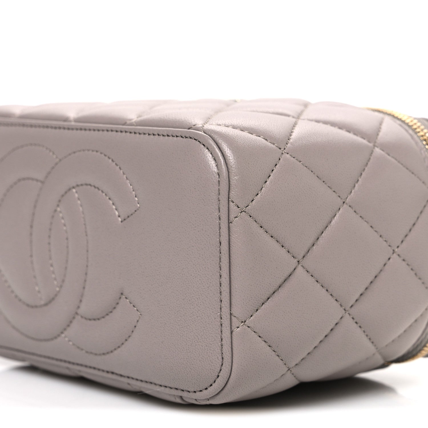 Chanel Lambskin Quilted Small Top Handle Vanity Case With Chain Dark Grey