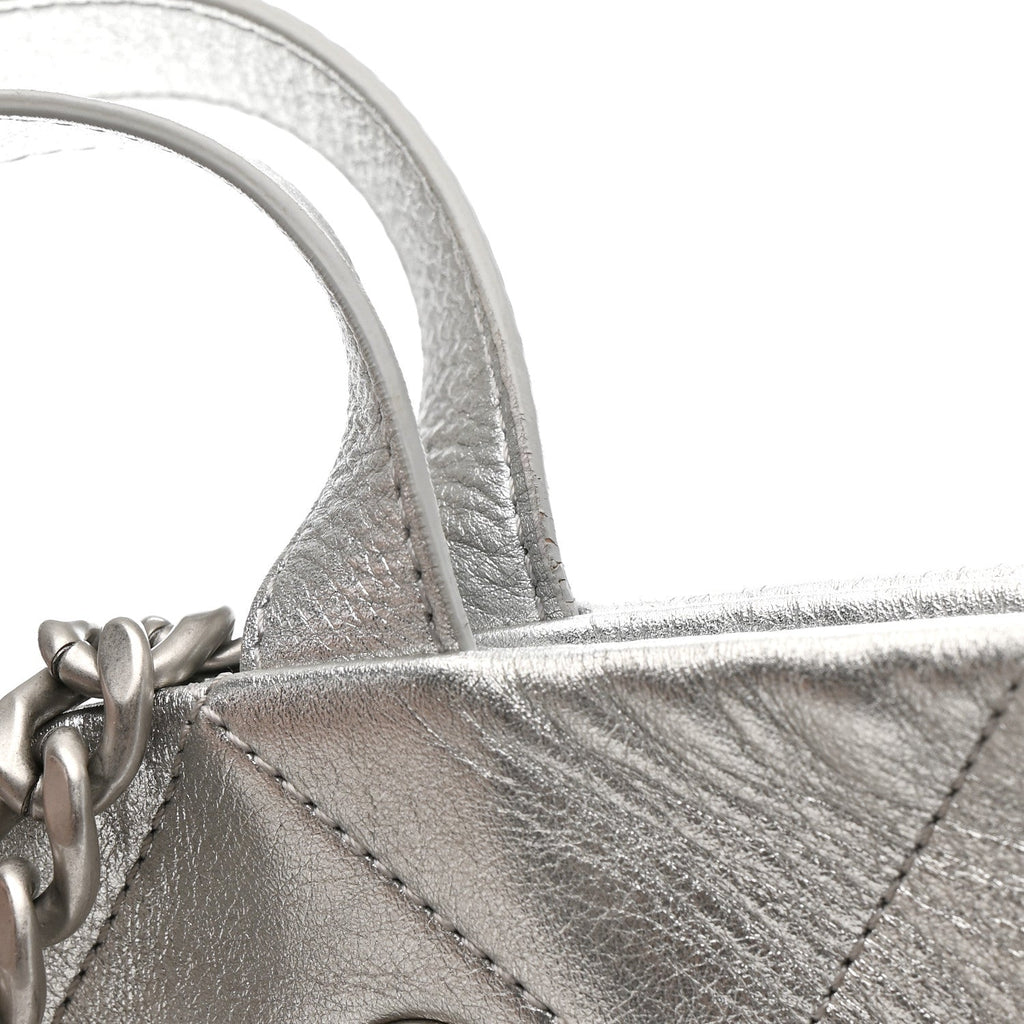 Chanel Metallic Calfskin Stitched CC Club Monaco Tote Silver