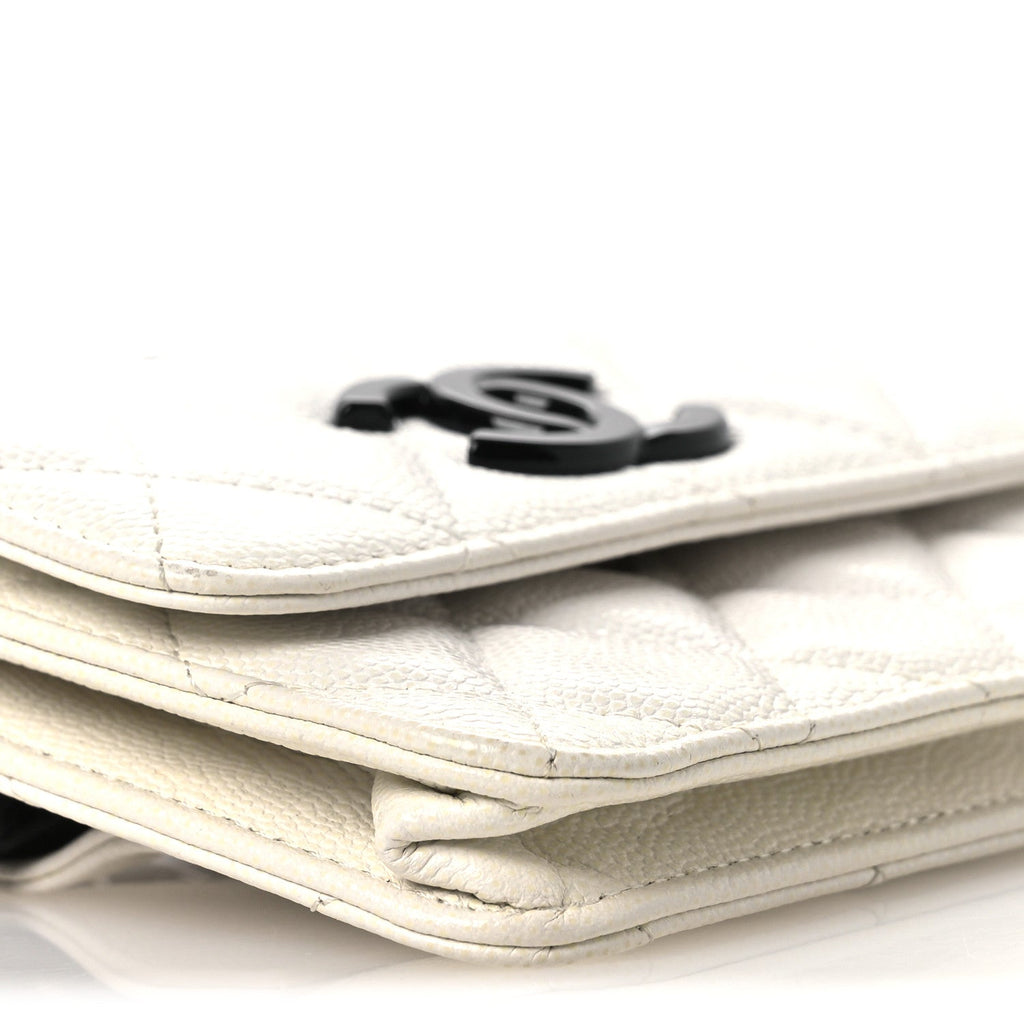 Chanel Caviar Quilted My Everything Belt Flap Card Holder White